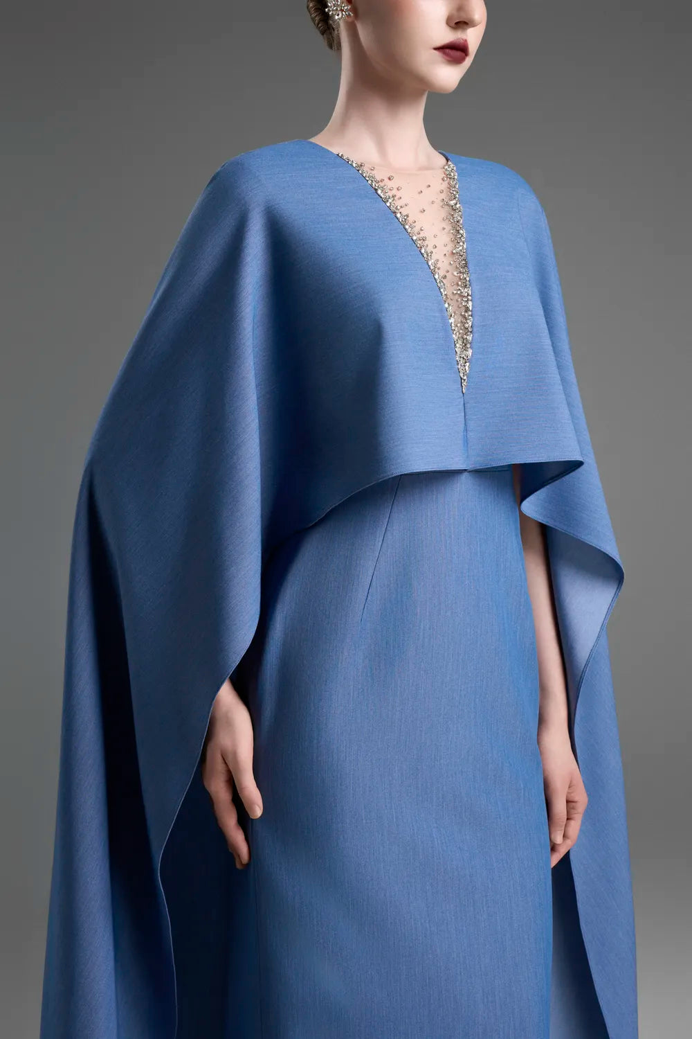 Wavy Long Sleeve Cape Dress